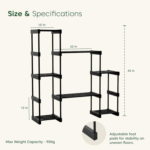 Image of KYARI 7 Tier Metal Plant Stand - Heavy Duty Black Powder Coated Vertical Plant Rack | Rust-Proof Multi Layer Flower Pot Stand for Balcony, Living Room & Outdoor Use (DIY Assembly Required)
