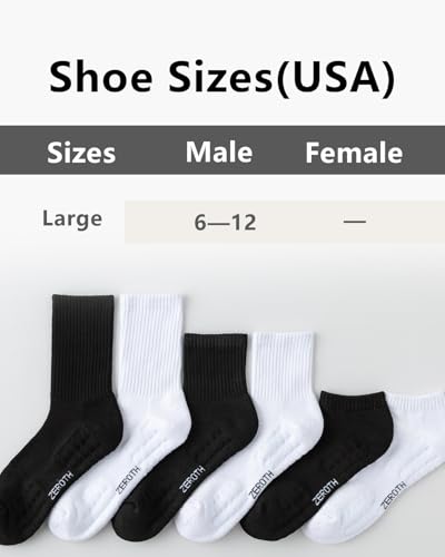 Men Cushion Crew Socks 6 Pairs Ankle Athletic Running Socks Cotton Breathable Sport Wicking Work House Socks 6-124
