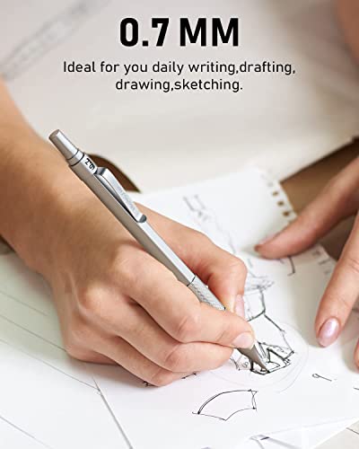 Nicpro 0.7 Mm Mechanical Pencils Set With Case, 3 Metal Artist Pencil With 6 Tube Hb Lead Refills, 3 Erasers, 9 Eraser Refills For Architect Art Writing Drafting Drawing Engineering, Sketching, Silver #TOP4