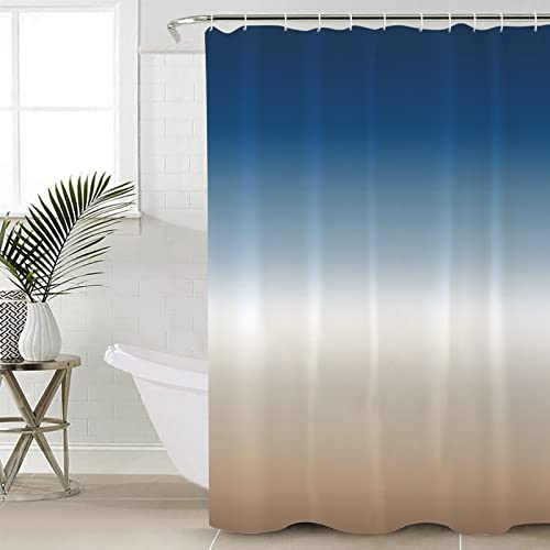 Navy Blue Beige Ombre Cream Shower Curtain Set - 66" X 72" Washable Bathtub Curtain With 12 Hooks, Modern Abstract Art Aesthetics Waterproof Fabric Stall Shower Curtains For Bathroom/Bathtub Décor #TOP28
