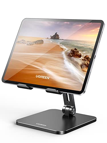 UGREEN Metal iPad Stand Ultra Stable Foldable Tablet Stand Holder for Desk Adjustable Mobile Phone Holder Compatible with iPhone 17 Pro Max iPad Pro/Air/Mini Galaxy Tab S26/25 Ultra Black