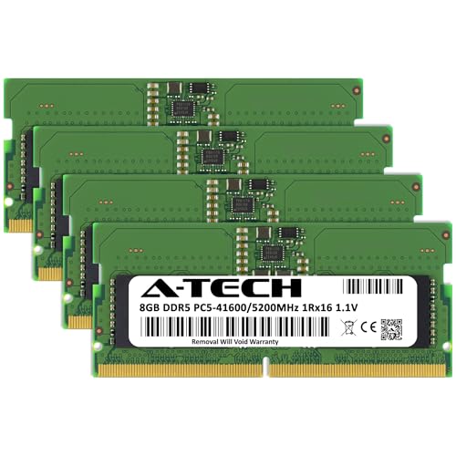 Image of A-Tech 32GB Kit (4x8GB) DDR5 5200MHz PC5-41600 CL42 SODIMM 1Rx16 Single Rank 1.1V Non-ECC Unbuffered SO-DIMM 262-Pin Laptop Computer RAM Memory Upgrade Modules