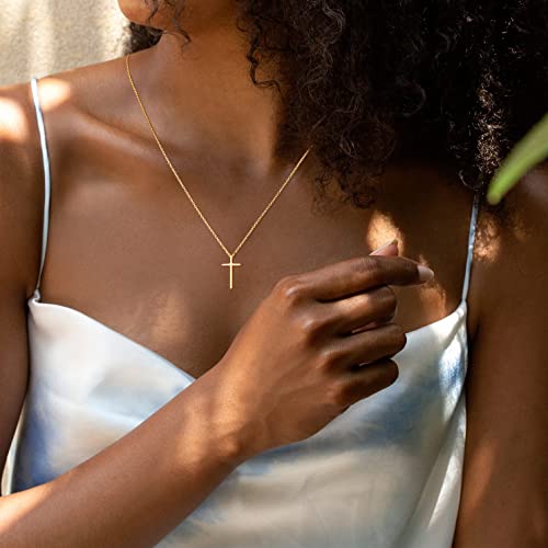 Carleen 14K Solid Real Yellow Gold Small Little Faith Cross Crucifix Pendant Necklaces Jewelry Valentines Day Gift Idea for Women, 18" Chain - Image 3