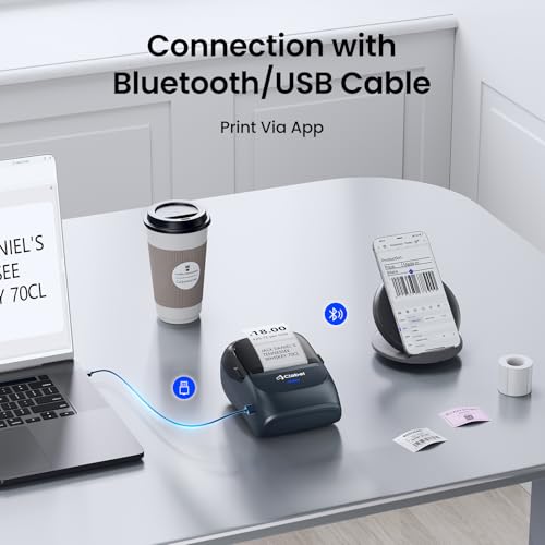 Image of CLABEL Label Maker Machine with Tape, 221B Thermal Bluetooth Label Printer 2 Inch Portable Barcode Inkless Sticker for Small Business, Retail Office,Office, Home, Came with 1 Roll Label (Blue)