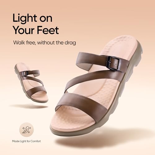 Image of Frido Cloud Comfort Open Toe Sandals For Women with Adjustable Z-Strap | Cushioned PU Footbed for All-Day Comfort | Lightweight Ladies Slip-On Casual Summer Footwear with Anti-Skid Sole | Taupe (UK 3)