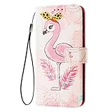ILING Hülle für Oukitel C2 Flip PU Lederhülle, Elegant Blumen & Niedliches Cartoon Brieftasche Schutzhülle Stoßfeste Handyhülle mit Ständer/Kartenfach (Rosa Vogel)