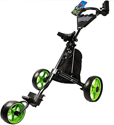 Golf Push Cart 3 Wheel Folding, Lightweight Golf Pull Cart, Push Cart for Golf Clubs, Golf Bag Cart with Foot Brake, Umbrella Cup Holder, Scoreboard, Golf Trolley Cart for Junior Women Men (green)