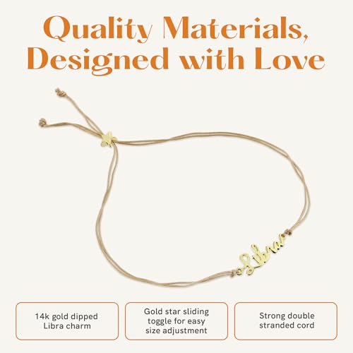 Lucky Feather Zodiac Bracelet - 14K Gold-Dipped Zodiac Constellation Celestial Sign Bracelet - Birthday Gifts for Women and Teenagers on Adjustable 7" - 8" Cord with Sliding Toggle2