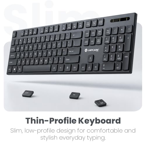 Image of Lapcare Soloo Wireless Keyboard, 2.4GHz USB Nano Receiver, Slim & Compact Design, 107 Keys Full-Size Layout, Silent Typing, Up to 10m Range, Plug & Play, Compatible with Windows PC /Laptop (Black)