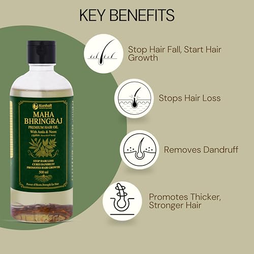 Image of Maha Bhringraj Premium Hair Oil with Amla & Neem - 500 ml (Pack of 2) - Reduces Hair Fall, Cures Dandruff - Ayurvedic Herbal Formula - Power of Roots
