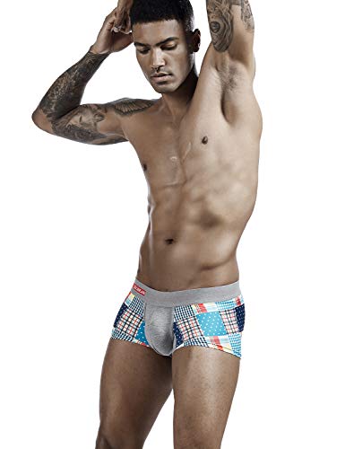 SEOBEAN Mens Low Rise Checkered & Dot Boxer Brief Underwear4