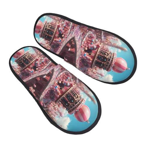 fairy tale world with delicious candy 2 Pattern Women's Fuzzy Slippers Comfy Non Slip for Women Mom Girlfriend Indoor Outdoor