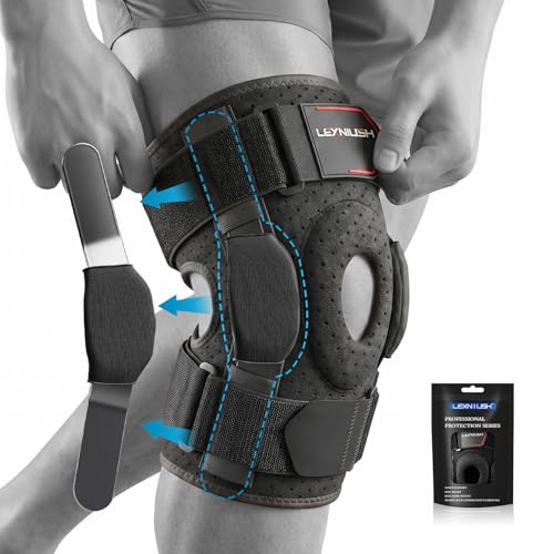 Lexniush Genouillère Sport Réglable avec Stabilisateurs Latéraux, Genouillere Arthrose Genou pour Ligamentaire, ACL/MCL, Attelle Genou et Coussin en Gel...