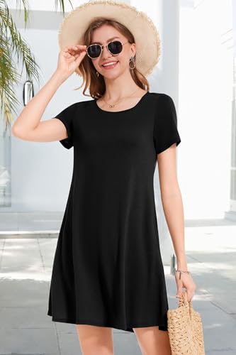 Image of JOLIGAL Summer Dresses for Women Casual Short Sleeve Sundress Scoop Neck Beach T Shirt Dress with Pockets 2026