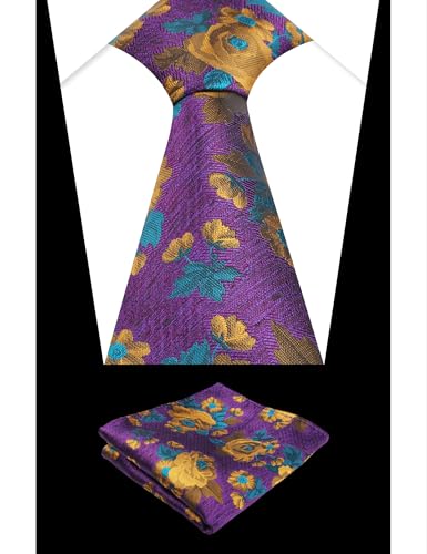 Image of Alizeal Mens 3.15'' Colorful Flower Pattern and handkerchief Necktie Set