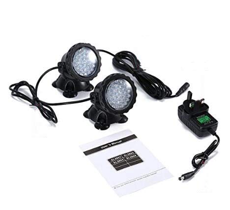 Louvra Color-changing Pond Lights 36 LED Underwater Spot Light Submersible Aquarium Fish Tank Light Decoration Spotlight for Garden Pond Swimming Pool Fountain,UK Plug (Set of 2)