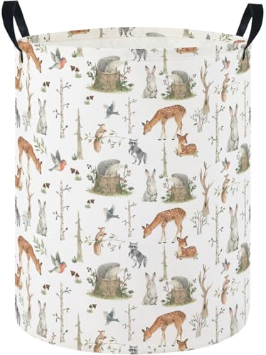 Image of Baby Laundry Hamper Basket Baby Hamper for Nursery Boy and Girl Cute Storage Bin Organizer Boho Room Decor(Tree Animals)
