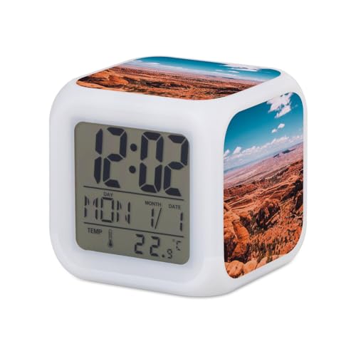 Fabulous Réveil Cube Lumineux Blanc - Vue de Monument Valley Utah USA Canyon Paysage Desert - 7,8 x 7,8 x 7,8 cm - Retro Éclairage Multicolore LED