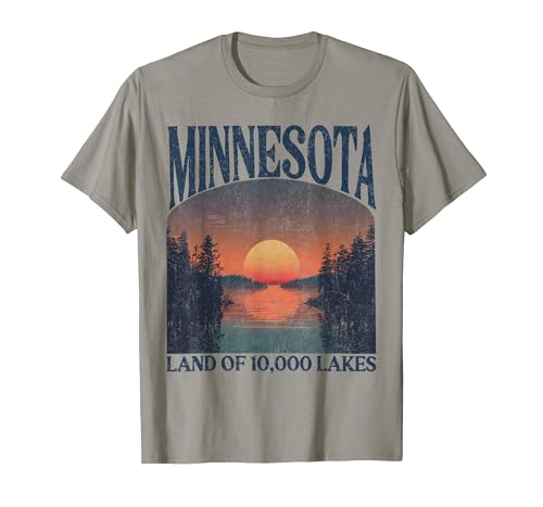 Minnesota Land of 10000 Lakes Sunset Nature Vintage Style T-Shirt, Men, Slate Grey, X-Large