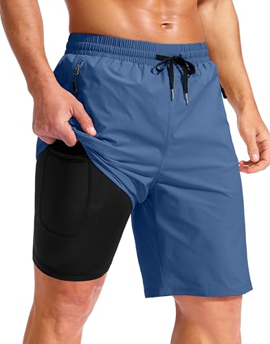 Image of G Gradual Mens Swim Trunks with Compression Liner 7 inch /9'' Quick Dry Board Shorts Swimsuit Bathing Suit for Men Zipper Pockets