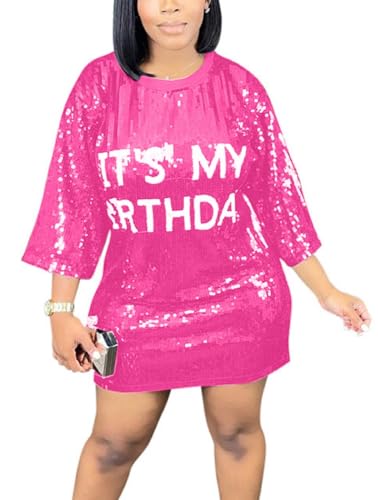 Its My Birthday Dress Women Sequin Party Outfit Shirt Sparkly Glitter Casual Sexy Nightclub Party T-Shirts Tops Dress
