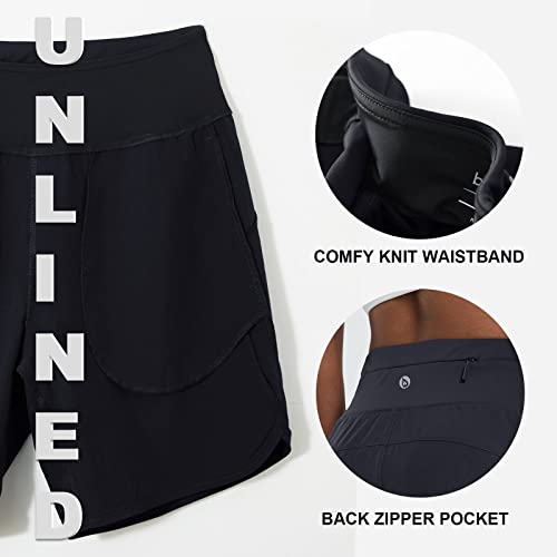 Baleaf Women's 7" Running Shorts Workout Long Athletic Shorts High Waisted Zipper Pocket Unlined Quick Dry Black L #TOP2