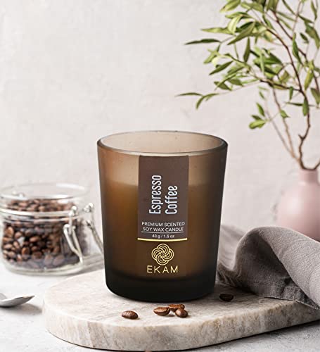 Image of EKAM Espresso Coffee Votive Soy Wax Scented Candle, 40 Grams, 10 Hours Burn Time| Long Lasting Premium Candles | Ideal for Home Decor | Gifting & Aromatherapy (Pack of 6)