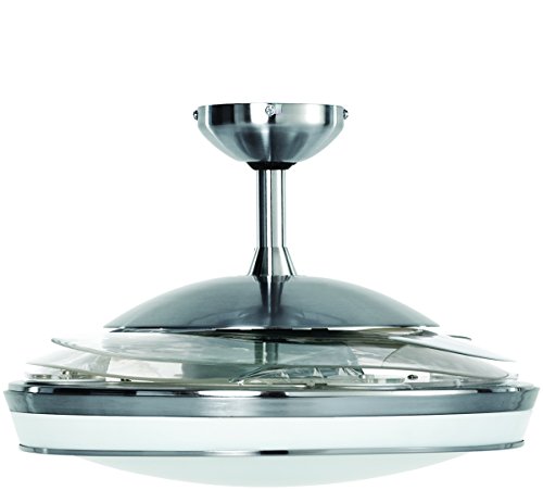 Fanaway 210898 EVO1 Prevail - Lámpara y ventilador de techo (carcasa cromada cepillada, hojas plegables, incluye mando a distancia, bombilla T5, diámetro 122 cm)