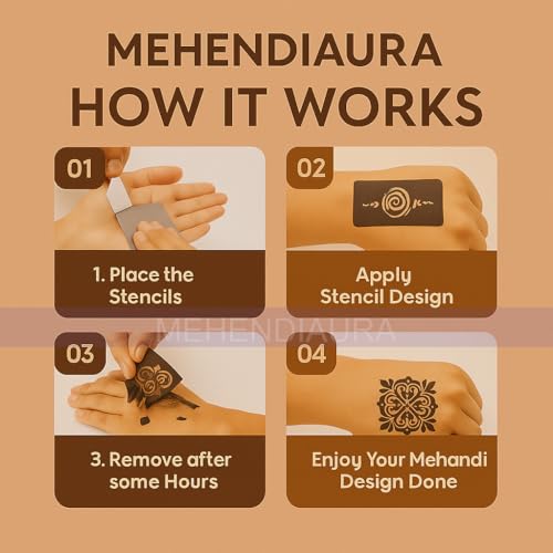 Image of Mehndi Strip Stencil Sheet with 8 Floral Designs | Easy to Apply Traditional Mehndi Design Strips | Reusable Mehndi Sticker Sheet | Pack of 1
