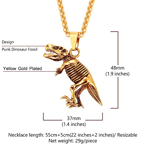 U7 Dinosaur Necklace Vintage 18K Gold Plated Animal Skull Skeleton Pendant Punk Personalized Jewelry #TOP3