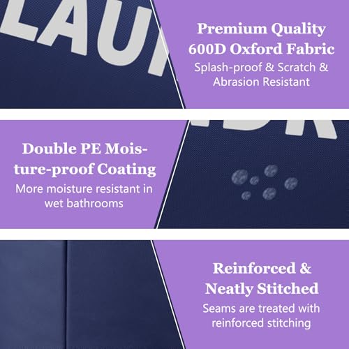 Image of 125L Collapsible Laundry Basket with Handles, Extra-large Laundry Hamper for Bedroom, Freestanding Dirty Clothes Basket, Sturdy Laundry Bin for Living Room, Camping, Navy Blue