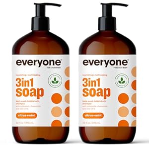 Everyone 3-in-1 Soap, Body Wash, Bubble Bath, Shampoo, 32 Ounce (Pack of 2), Citrus and Mint, Coconut Cleanser with Plant Extracts and Pure Essential Oils