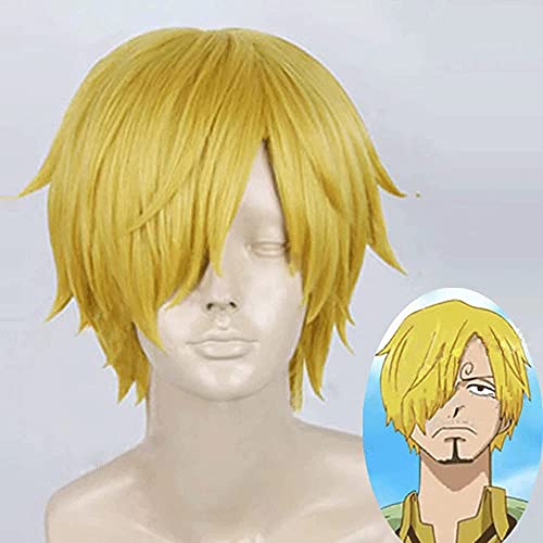 Anime Adultes Perruques pour One Piece Sanji, pour Carnaval, Halloween, Fête, Cosplay, Postiches Avec Bonnet De Perruque Gratuit Cover