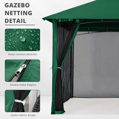 MASTERCANOPY Patio Gazebo Mosquito Netting Screen Walls (10x12, Forest Green) - Thumbnail 3