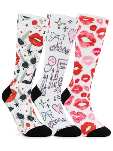 Image of Novelty Crew Socks for Unisex Wild Side with These Eye-Popping Prints 3 Pairs One Size