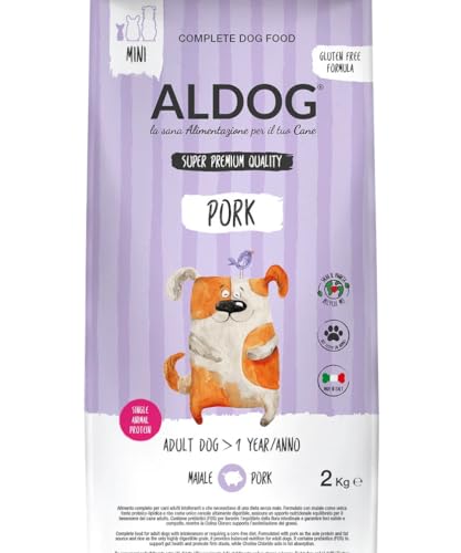 Cane Aldog Crocchette Monoproteiche per Cani, alimento per cani adulti di tutte le taglie e razze, N. ALDOG PORK Crocchette Mini, 1 confezione da 2kg, 1x2kg.