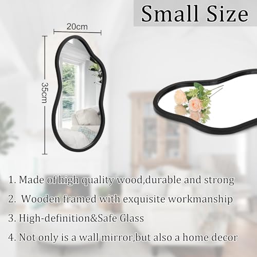 AAZZKANG Irregular Small Mirror with Wooden Frame Asymmetrical Decorative Black Wall Mirrors for Bedroom Dressing Room Living Room Bathroom Entryway