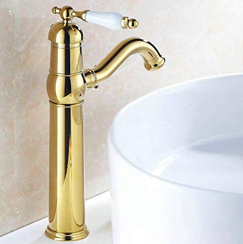 MTYLX Grifo de Agua, Faucets de Lavabo de Baño Acabado Golden Mezclador Giratorio Grifo de un Solo Orificio Montado en la Cubierta Grifo Del Fregadero Cover