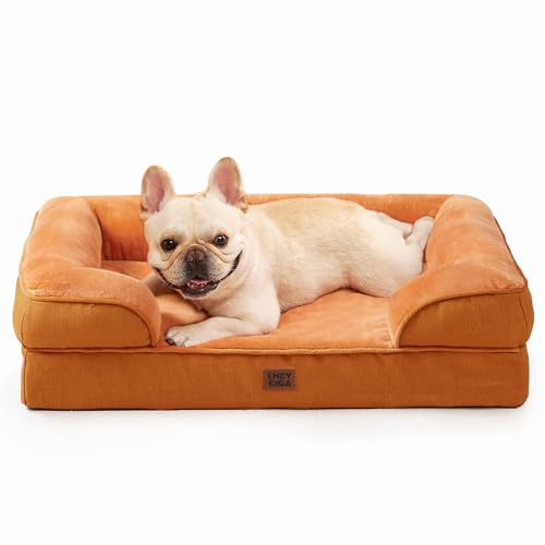 Image of EHEYCIGA Orthopedic Dog Bed for Medium Dogs, Waterproof Memory Foam Medium Dog Beds with Sides, Non-Slip Bottom and Egg-Crate Foam Pet Couch Bed with Washable Removable Cover,Pumpkin Orange