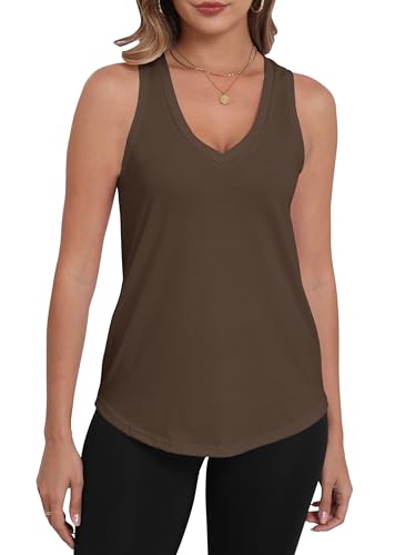 PRIMODA Womens Loose Fit Tank Tops V Neck Sleeveless Top Shirts Casual Summer Flowy Shirt