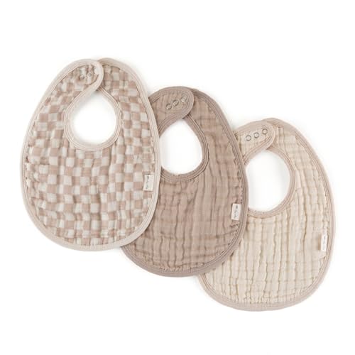 Image of Itzy Ritzy Set of 3 Baby Bibs - Ultra-Soft Adjustable Infant & Toddler Bibs Made of Triple-Layer Cotton Muslin, Ideal for Drooling, Teething, & Eating -3 Stylish, Coordinating Prints (Checkerboard)
