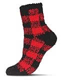 MeMoi Women's Classic Buffalo Plaid Cozy Crew Socks Red 9-11