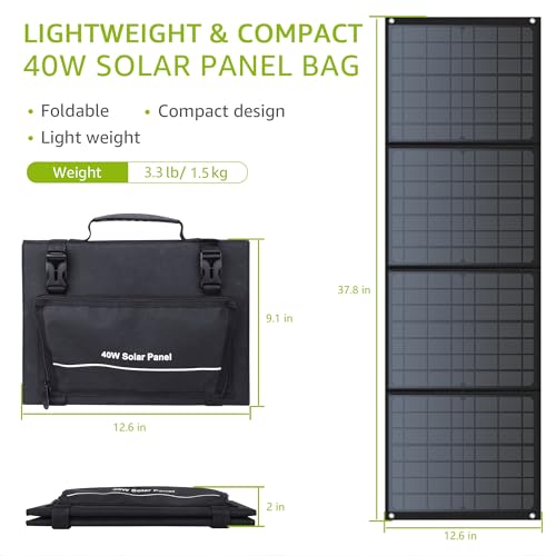 SinKeu 40W Portable Solar Panel with 3 Outputs, 18V DC/USB/Type-C PD30W, 3.3LB Light Weight & Foldable Monocrystalline Solar Charger for Phones, Power Banks, Power Station, Generator, Camping Trip