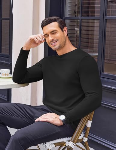 Ekouaer Pack of 3 Mens Thermal T-Shirt Underwear Baselayer Shirt Long Sleeve Crew Neck Winter Warm Undershirt Vest Top Black+White+Navy XXL - Image 3