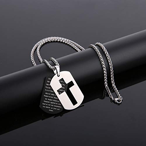 P. BLAKE Dog Tag Cross Necklace for Men Boys, Bible Verse Pendant with Wheat Chain Christian Religious Christmas Jewelry Gifts 24 Inches4
