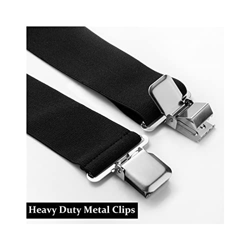 Fasker Mens Suspenders X-Back 2" Wide Adjustable Solid Straight Heavy Duty Clip Suspenders For Men Women, Black #TOP2