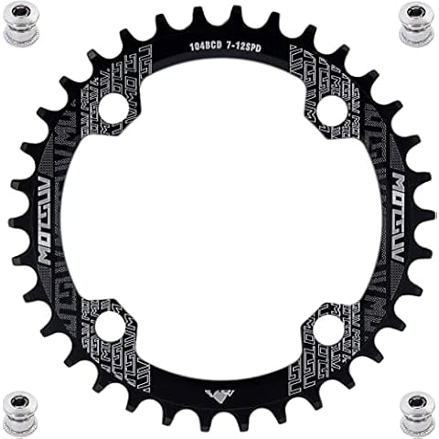 YBEKI 32T 34T 36T 38T 40T 42T 44T 46T 48T 50T 52T Chainring 104BCD Round Oval Narrow Wide Single Bike Chainring for 8 9 10 11 Speed Mountain Bike Road Bike MTB BMX (Black round, 34T) Cover