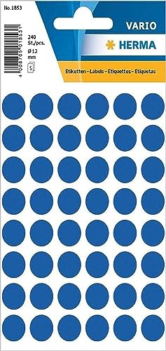 HERMA Niebieskie naklejki w kropki, 240 etykiet, Ø 13 mm, 48 etykiet na arkusz, samoprzylepne, okrągłe kolorowe etykiety, naklejki puste kropki do oznaczania kolorami, kalendarz