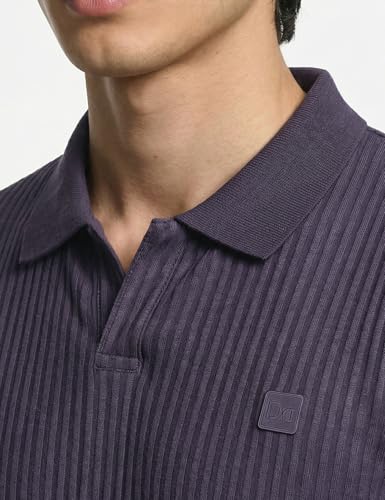 Image of DAMENSCH Men Striped Texture, Cotton-Rich Comfort, Easy Regular fit, Solid Colours Striped Polos