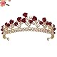 Rote Rose Braut Tiara Braut Kopfschmuck Legierung Strass Hochzeit Krone für Abschlussball, Festzug, Geburtstag, Party und Halloween, 1 Count (Pack of 1), Legierung